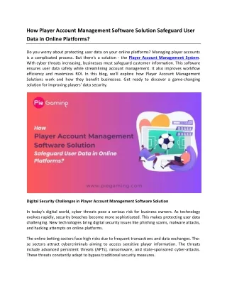 How Player Account Management Software Solution Safeguard User Data in Online Platforms