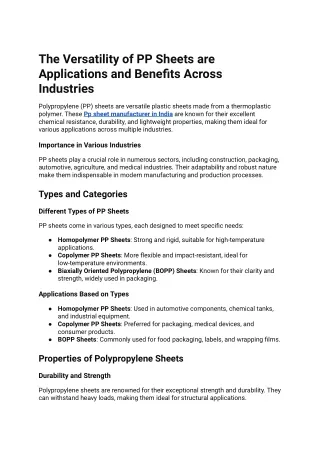 the versatility of pp sheets are applications