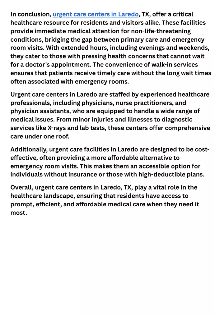 in conclusion urgent care centers in laredo