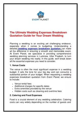 The Ultimate Wedding Expenses Breakdown Quotation Guide for Your Dream Wedding