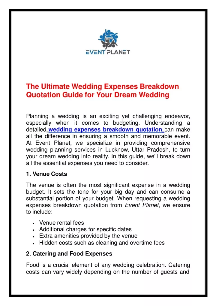 the ultimate wedding expenses breakdown quotation