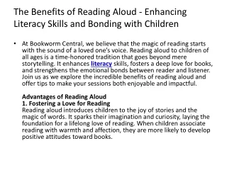 The Benefits of Reading Aloud - Enhancing Literacy Skills and Bonding with Child