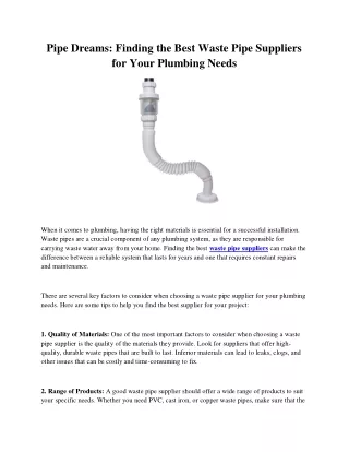 pipe dreams finding the best waste pipe suppliers