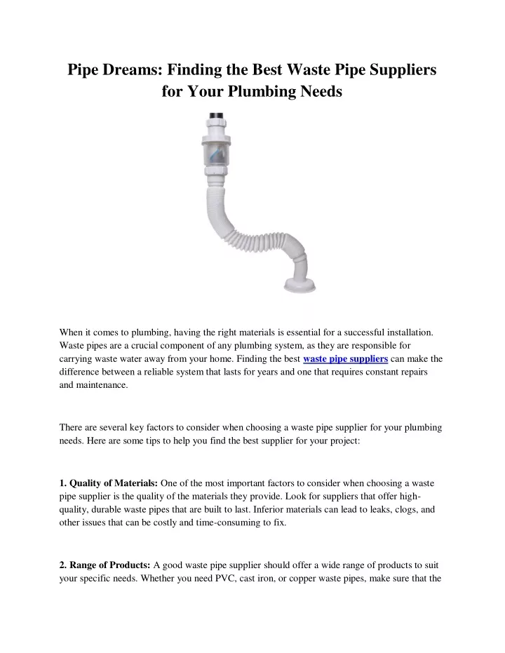 pipe dreams finding the best waste pipe suppliers