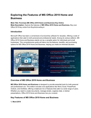 Exploring the Features of MS Office 2019 Home and Business