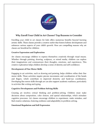 Top Reasons to Enroll Your Child in Art Classes