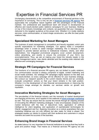 Expertise in Financial Services PR