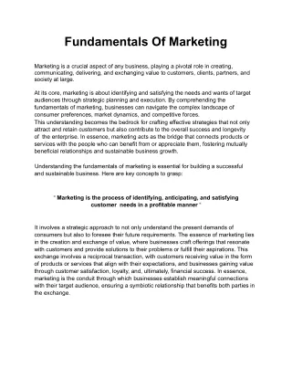 Fundamentals Of Marketing