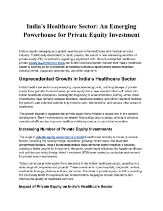 India's Healthcare Sector_ An Emerging Powerhouse for Private Equity Investment