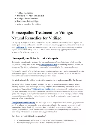 Homeopathic Treatment for Vitiligo: Natural Remedies for Vitiligo