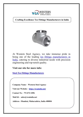 Crafting Excellence Tee Fittings Manufacturers in India