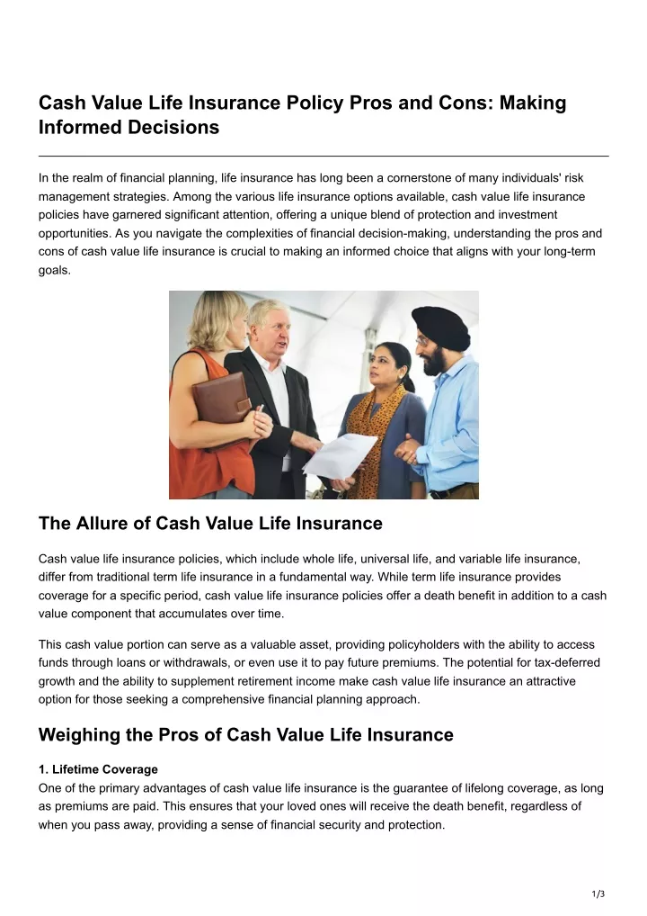 cash value life insurance policy pros and cons