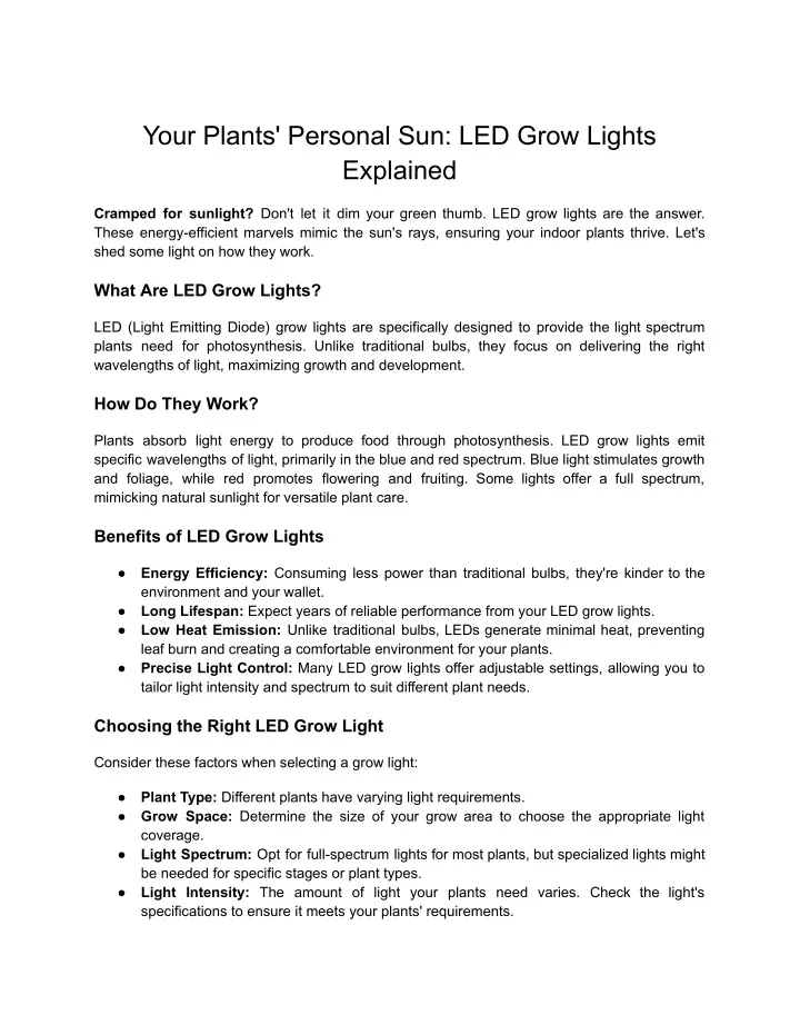 your plants personal sun led grow lights explained