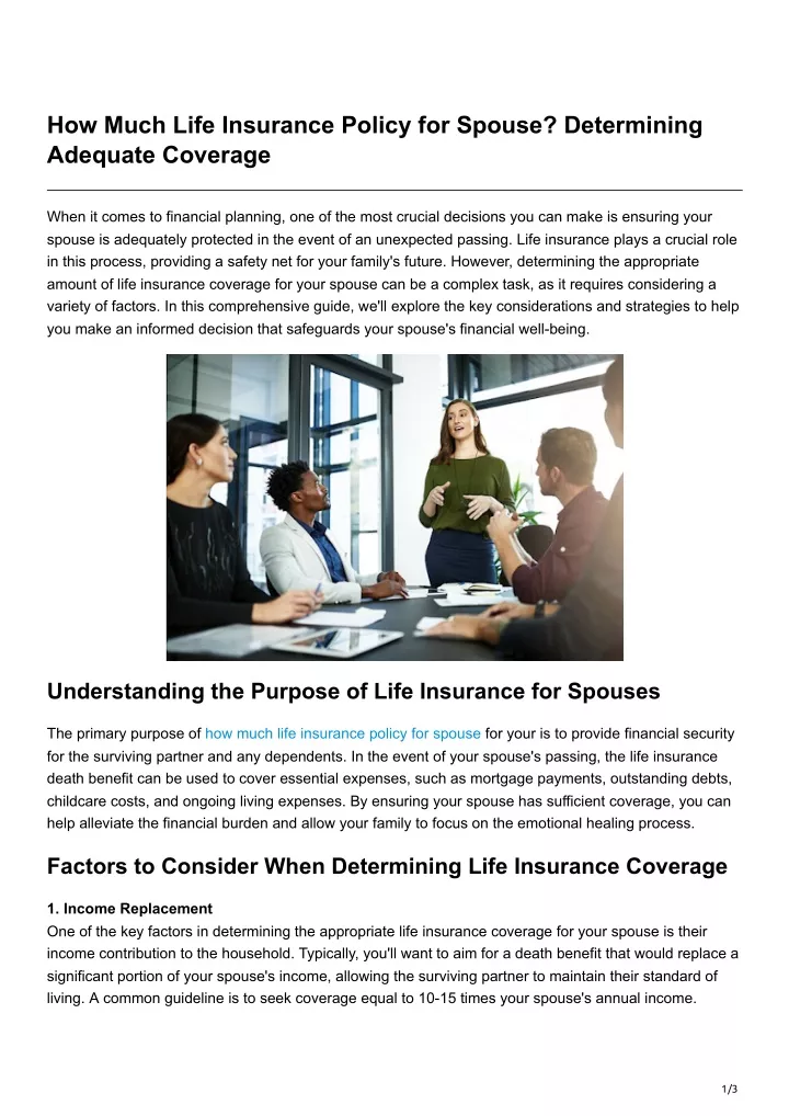 how much life insurance policy for spouse