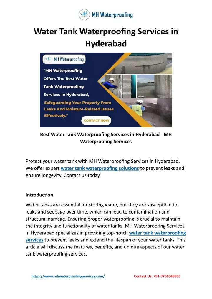 water tank waterproofing services in hyderabad
