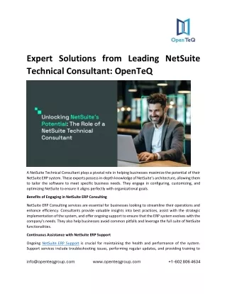 Expert Solutions from Leading NetSuite Technical Consultant : OpenTeQ