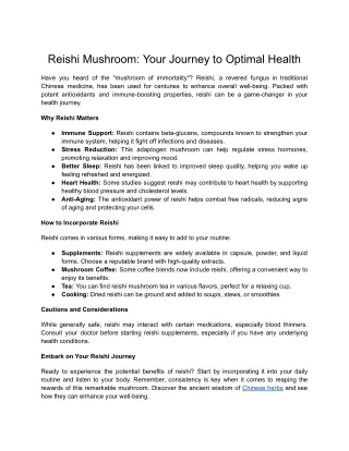 reishi mushroom your journey to optimal health