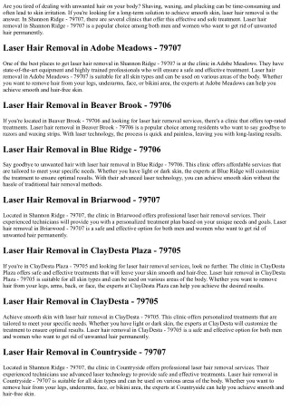Achieve Smooth Skin with Laser Hair Removal in Shannon Ridge - 79707