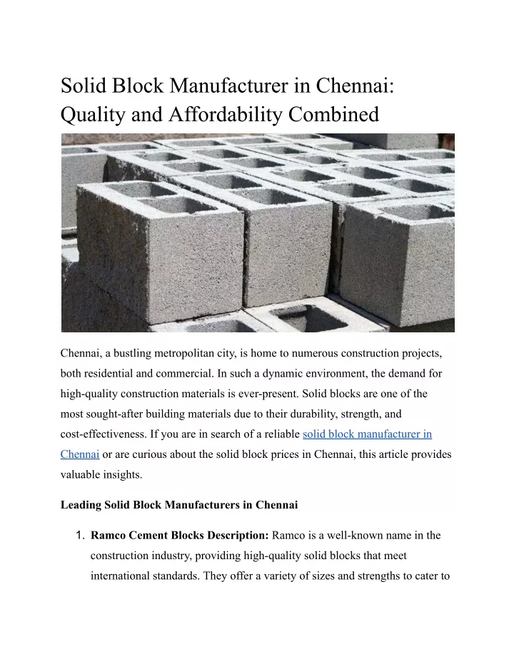 solid block manufacturer in chennai quality