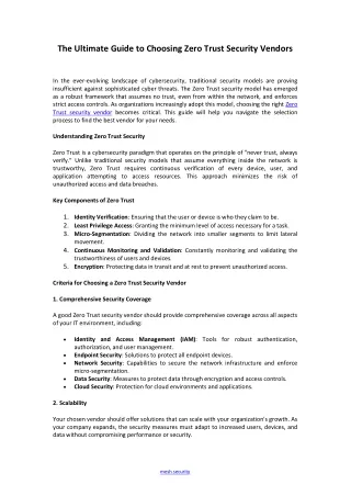 Ultimate Guide to Choosing Zero Trust Security Vendors