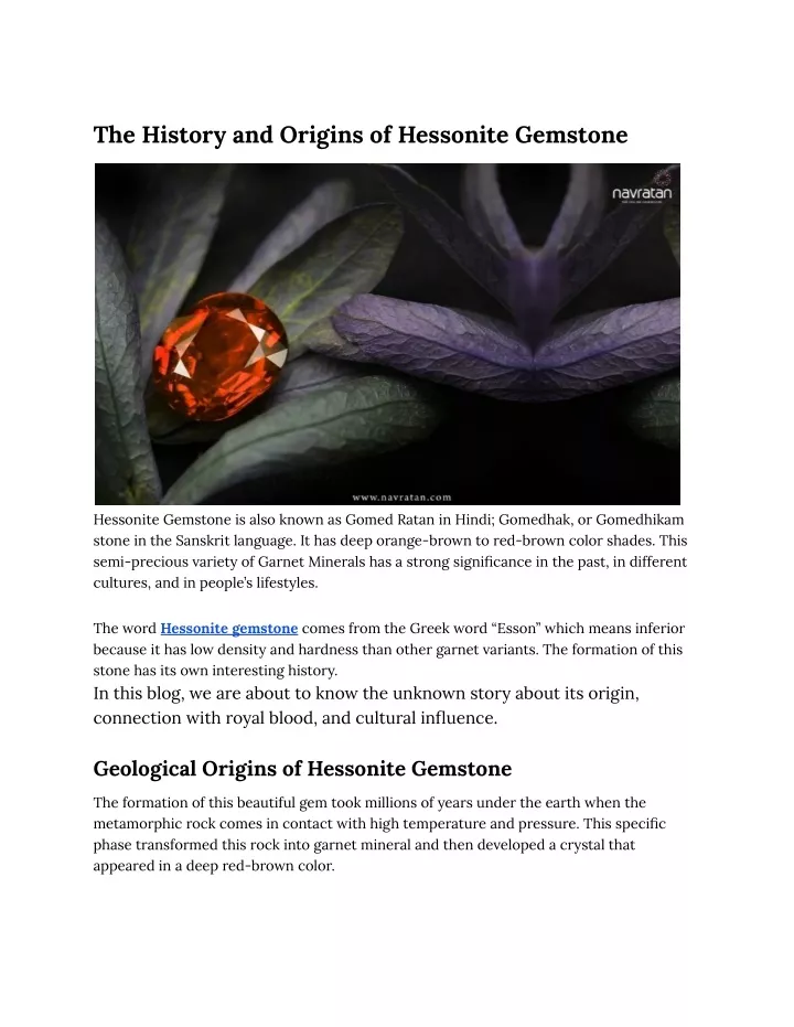 the history and origins of hessonite gemstone