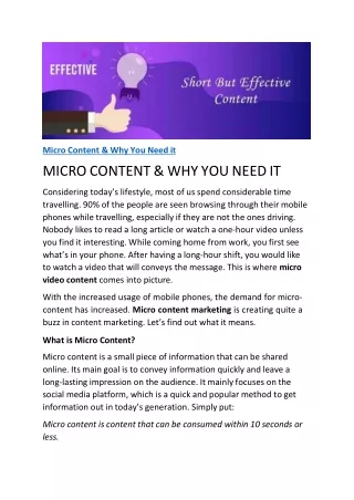 Micro Video Content