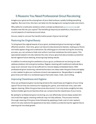 5 Reasons You Need Professional Grout Recoloring