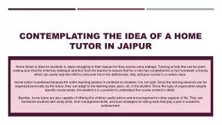 Contemplating the Idea of A Home Tutor in Jaipur
