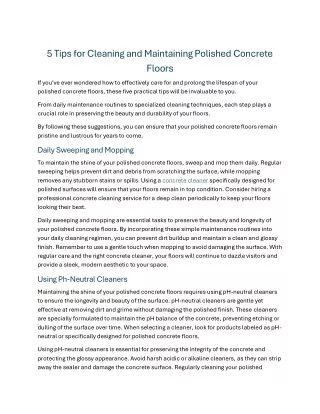 5 Tips for Cleaning and Maintaining Polished Concrete Floors