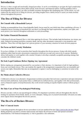 The Dos and Do n'ts of Filing for Divorce: Insights from a Family Lawyer