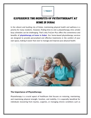 Experience the Benefits of Physiotherapy at Home in Dubai