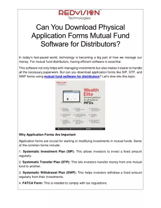 Can You Download Physical Application Forms Mutual Fund Software for Distributors