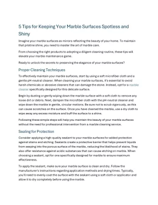 5 Tips for Keeping Your Marble Surfaces Spotless and Shiny