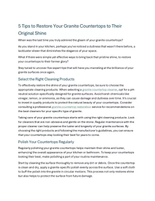 5 Tips to Restore Your Granite Countertops to Their Original Shine
