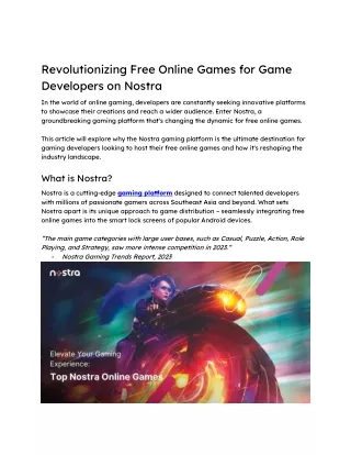 Revolutionizing Free Online Games for Game Developers on Nostra