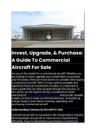 A Guide To Commercial Aircraft For Sale