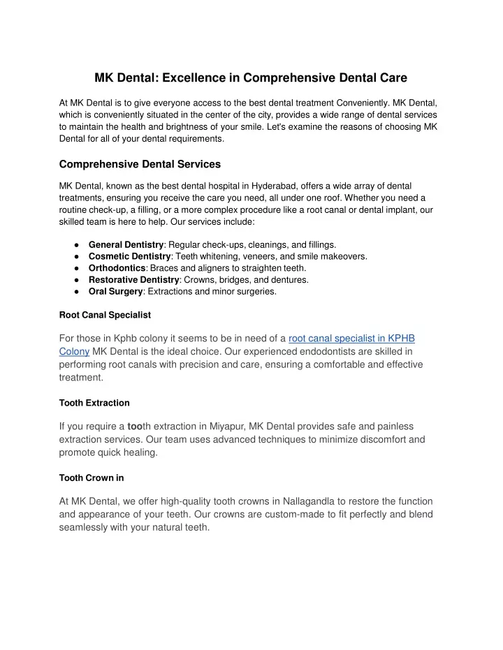 mk dental excellence in comprehensive dental care