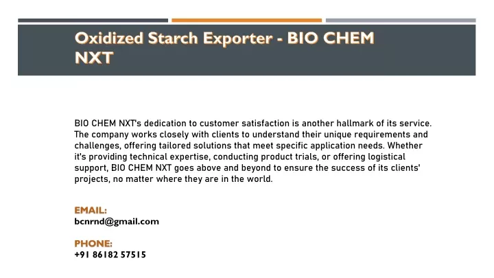 oxidized starch exporter bio chem nxt