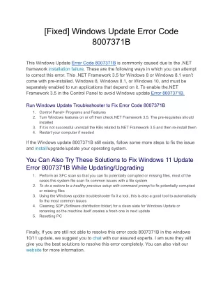 fixed windows update error code 8007371b