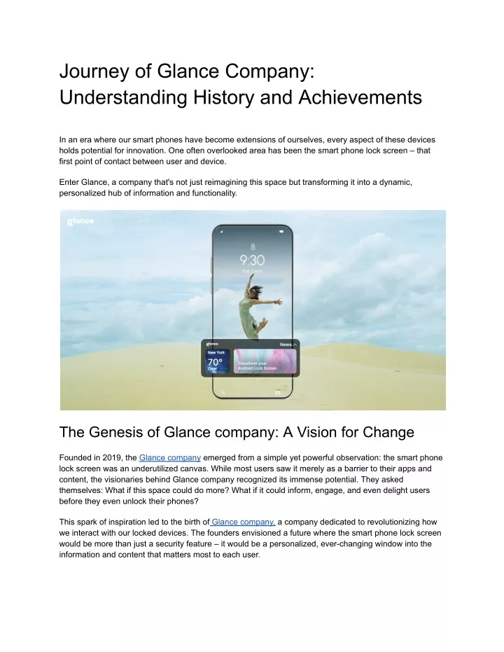 journey of glance company understanding history