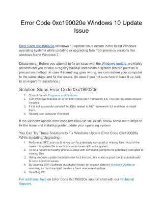 error code 0xc190020e windows 10 update issue