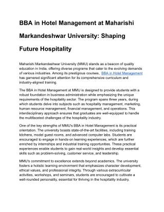 bba in hotel management at maharishi