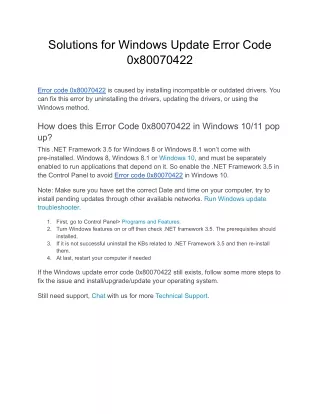 solutions for windows update error code 0x80070422