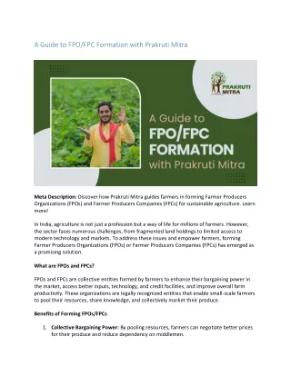 A Guide to FPO/FPC Formation with Prakruti Mitra