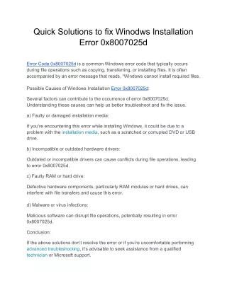 quick solutions to fix winodws installation error