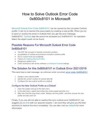 how to solve outlook error code 0x800c8101