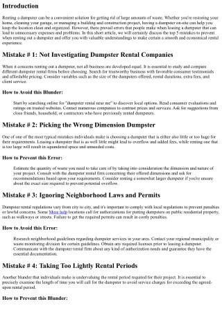 The Top 5 Mistakes to Prevent When Renting a Dumpster
