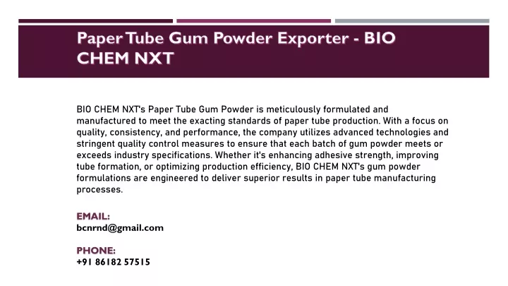 paper tube gum powder exporter bio chem nxt