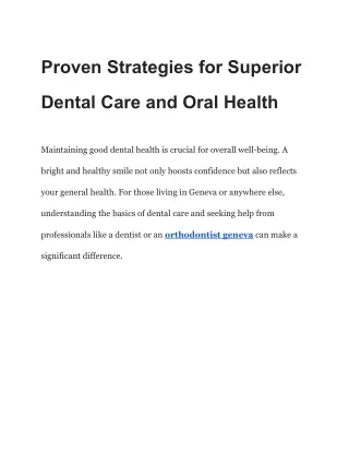 Proven Strategies for Superior Dental Care and Oral Health