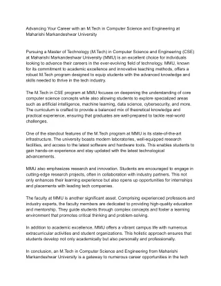 M.Tech in Computer Science and Engineering